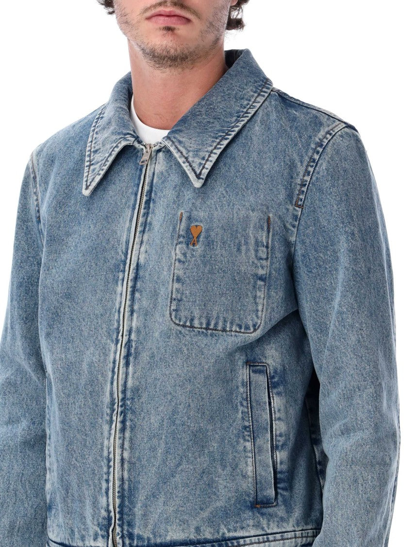 Ami Paris Ami De Coeur Zipped Denim Jacket