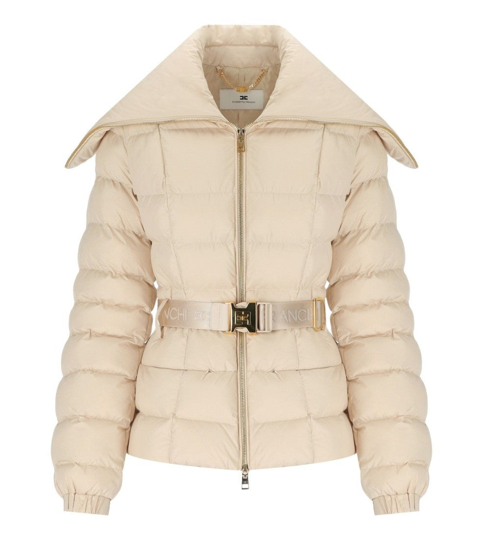 Elisabetta Franchi Cream Belted Padded Jacket