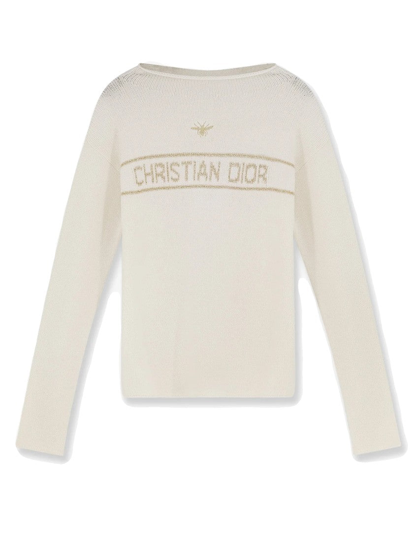 Christian Dior White Pullover Light Knit Stripe Sweater