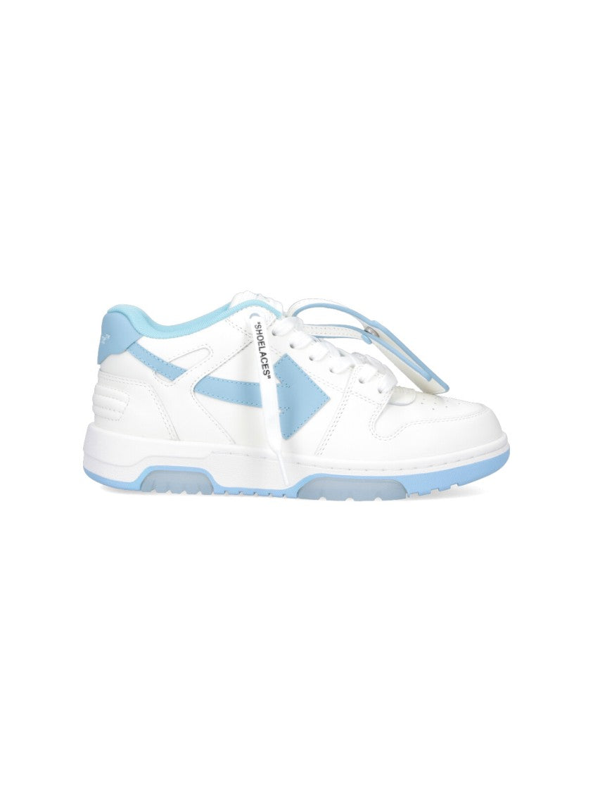 Off-White Rounded Toe Low-Top Sneakers With Iconic Details And Blue Accents