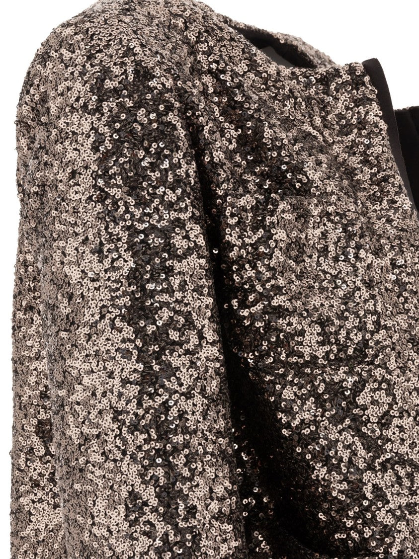 F.It Cropped Sequined Jacket With Open Front