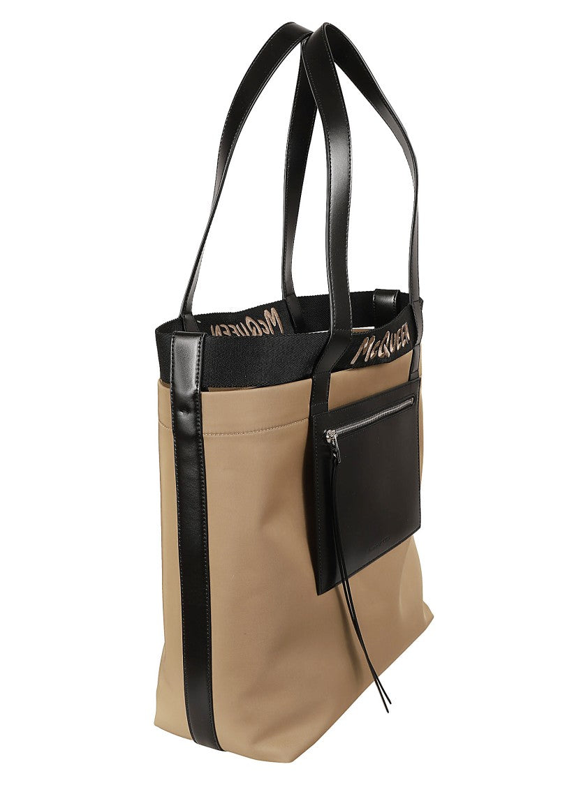 Alexander Mcqueen Beige Tote Bag With Black Leather Handles