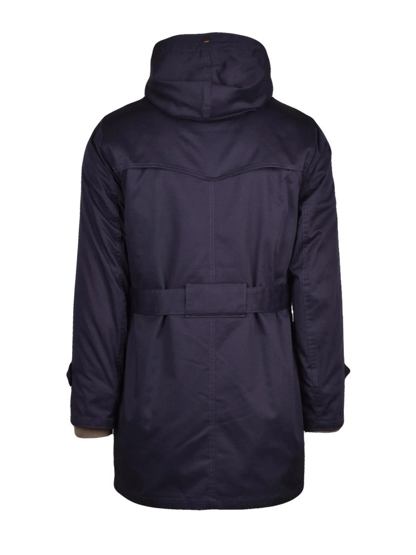 L Eskimo Blue Removable Lining Belted Polyester-Blend Parka