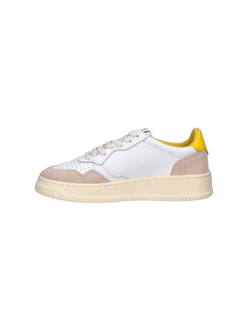 Autry White Leather Sneakers With Beige Suede Overlays