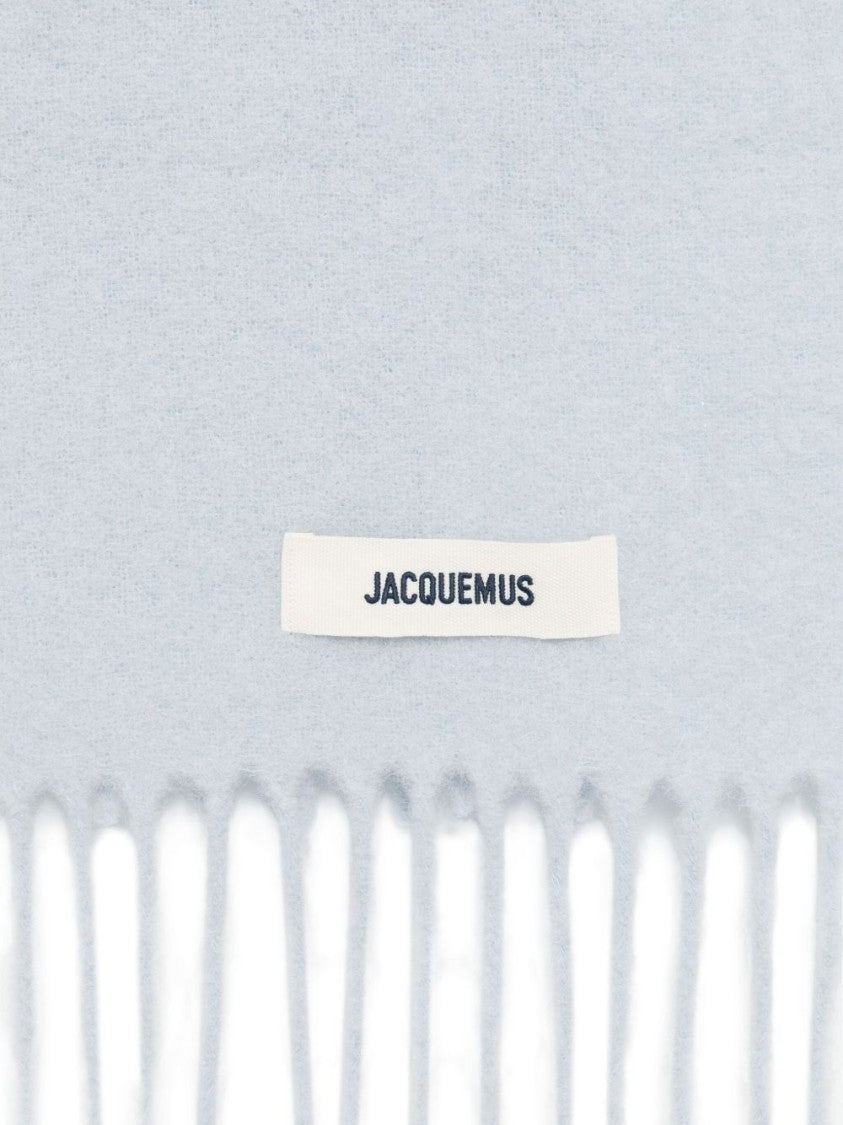 Jacquemus Light Blue Logo Patch Fringed Scarf