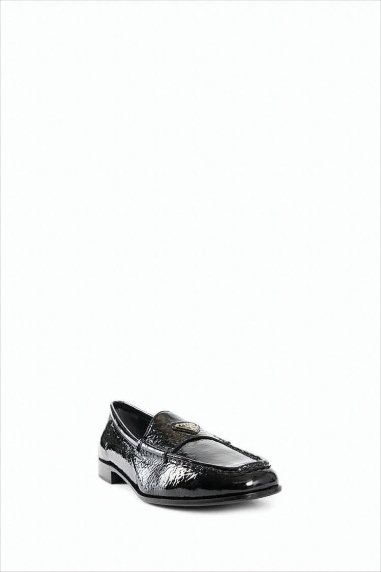 Prada Glossy Lambskin Leather Loafers With Triangular Logo