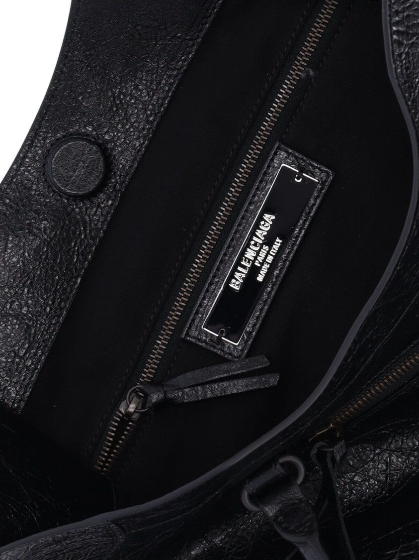 Balenciaga Black Le City Crinkle Leather Tote Bag