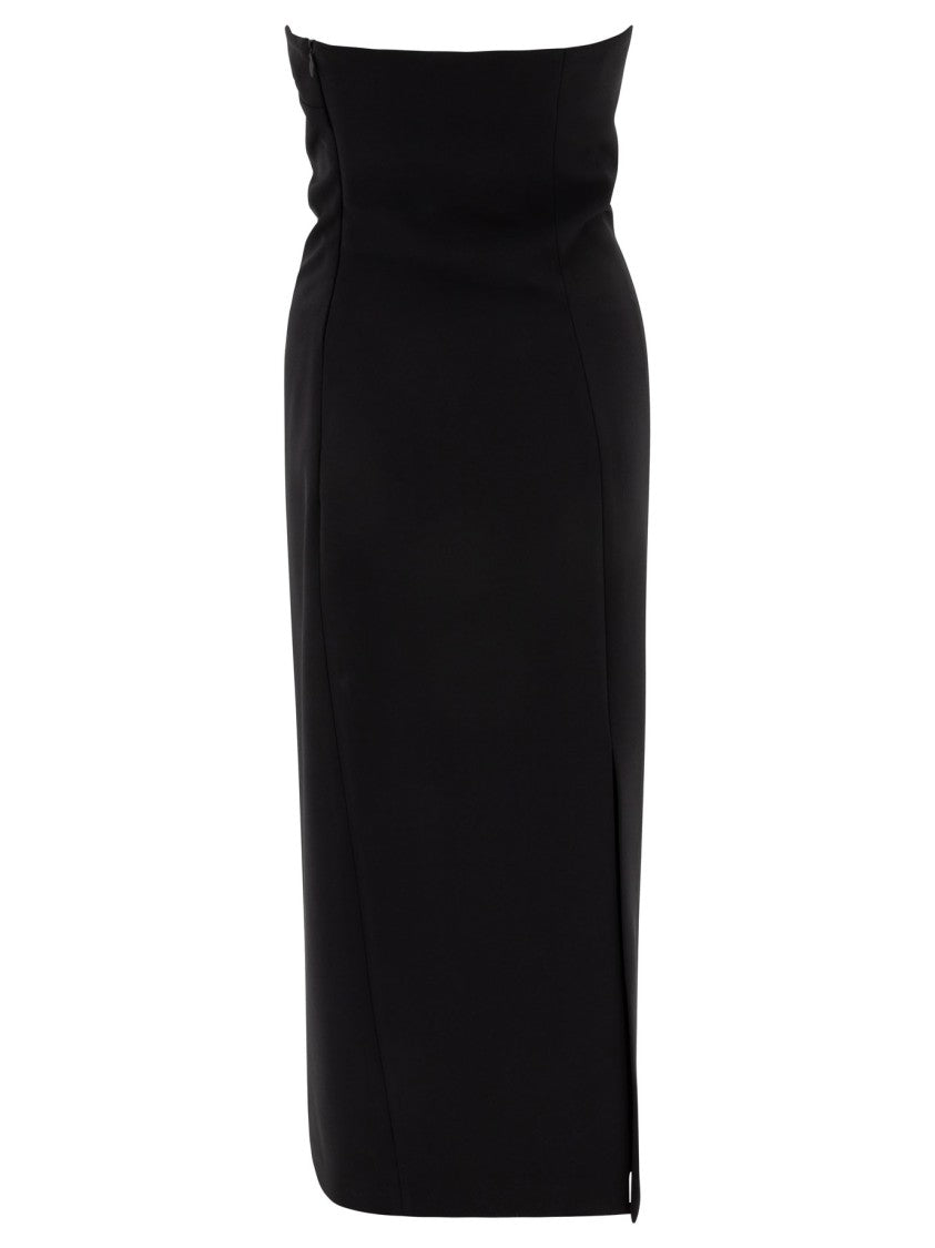 F.It Strapless Black Midi Dress With Subtle Draping