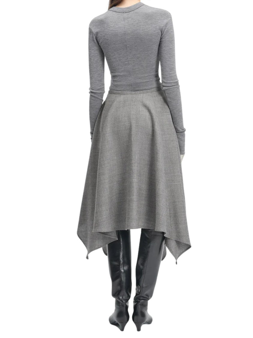 Bite Studios Asymmetrical Draped Grey Melange Wool Maxi Skirt