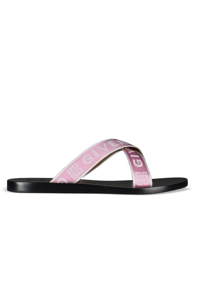 Givenchy Pink Leather Sandals With Crossed Fabric Straps