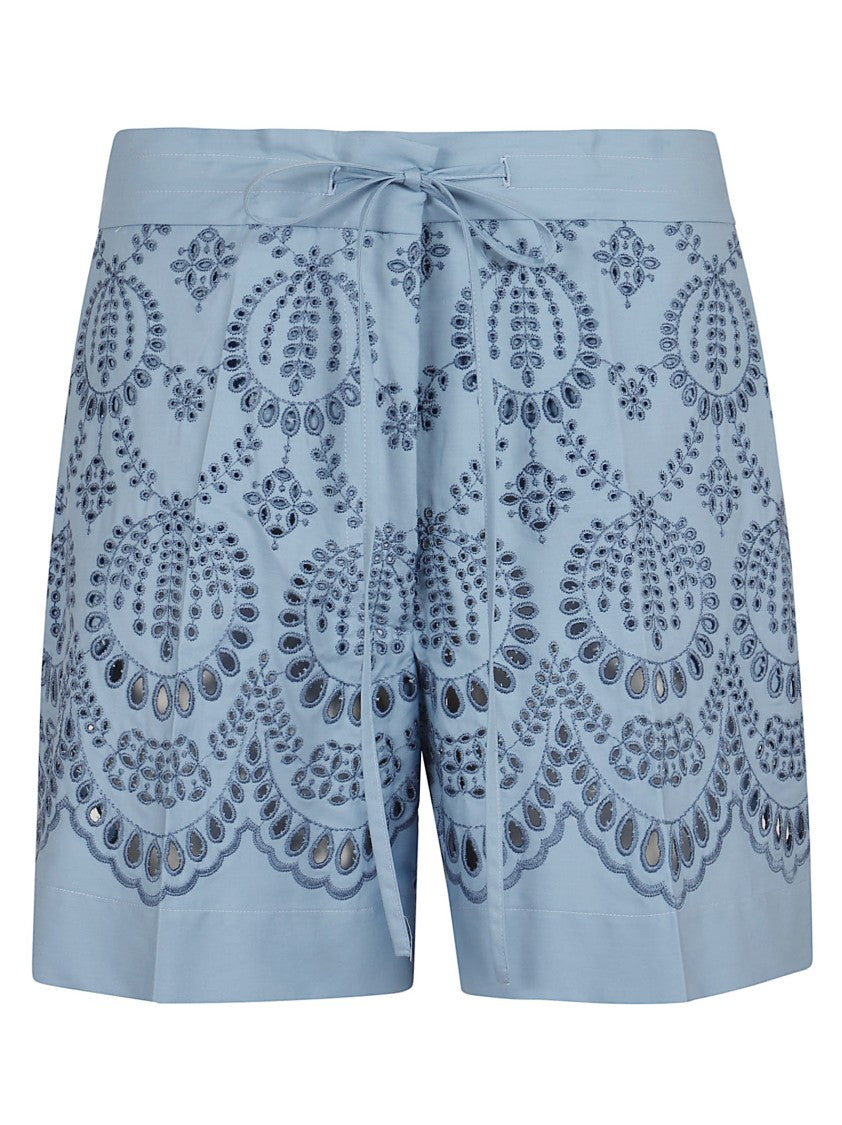 Parosh Embroidered Light Blue Shorts With Adjustable Drawstring Waist