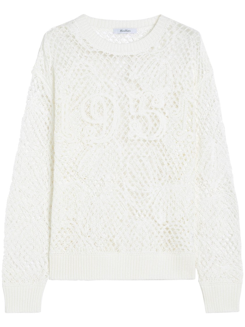 Max Mara Open-Knit White Sweater With Textured Detail