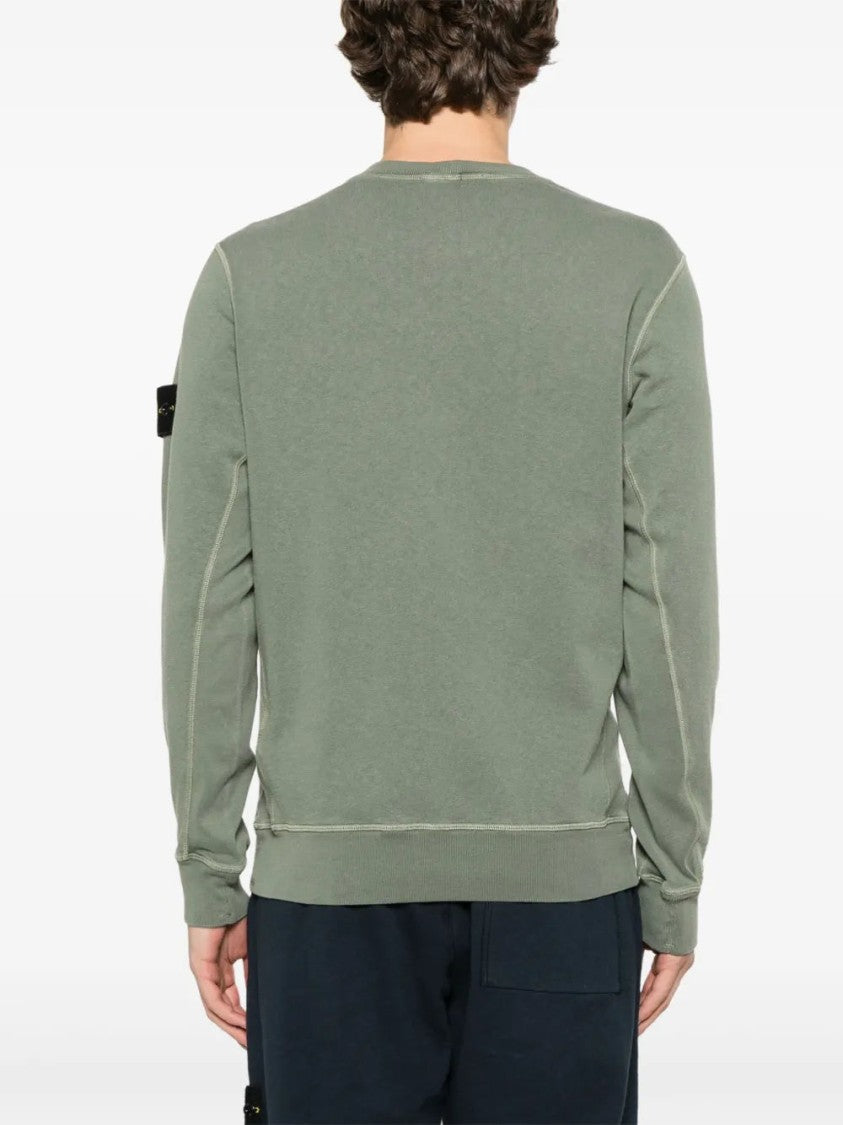 Stone Island Compass-Badge Sweatshirt In Olive Green Cotton