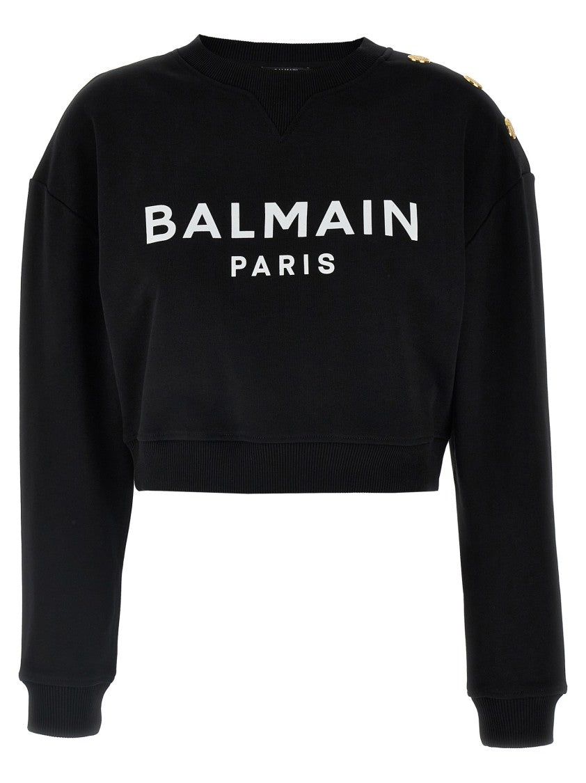 Balmain Cropped Sweatshirt With Logo Appliqué