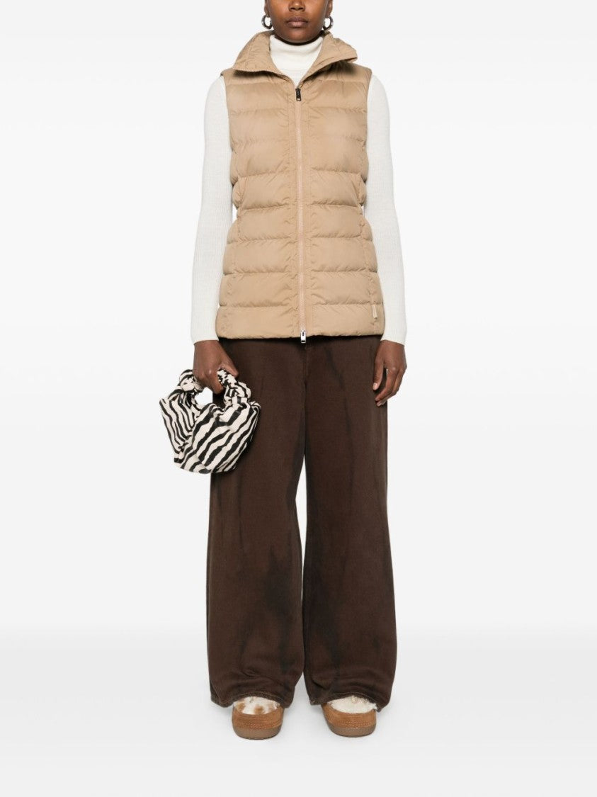 Woolrich Quilted Beige Jacket With High Stand Collar