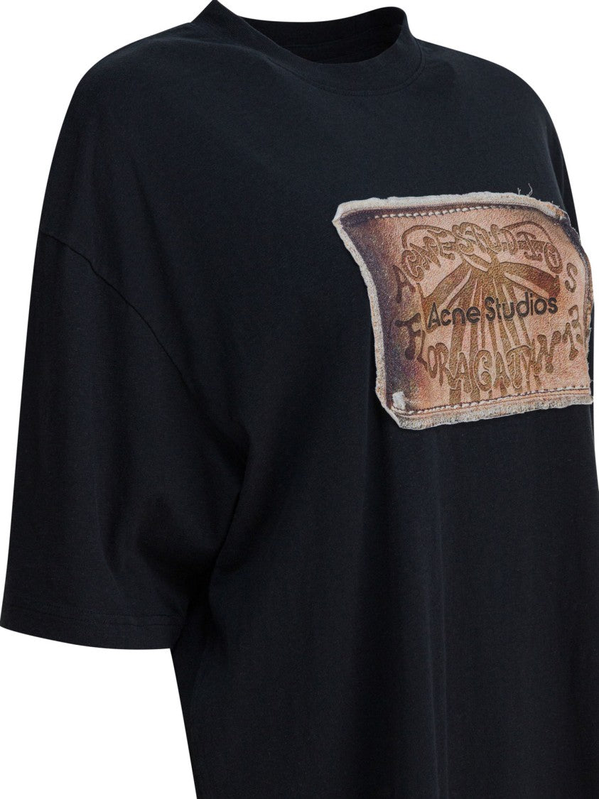 Acne Studios Relaxed Fit Black T-Shirt With Vintage Graphic Patch