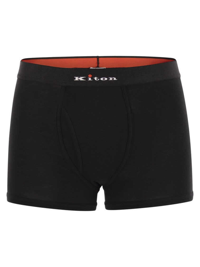 Kiton Stretch Cotton Boxer Shorts With Logo