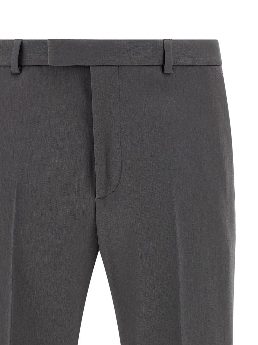 Gucci Heavy Wool Satin Tailored Trousers With Subtle Logo Embroidery