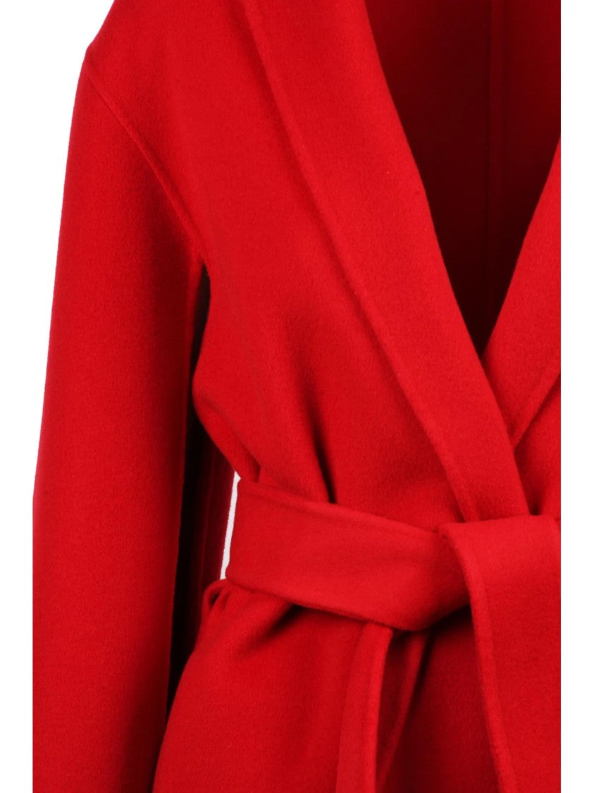 Alberta Ferretti Red Wool-Blend Belted Cloth Coat