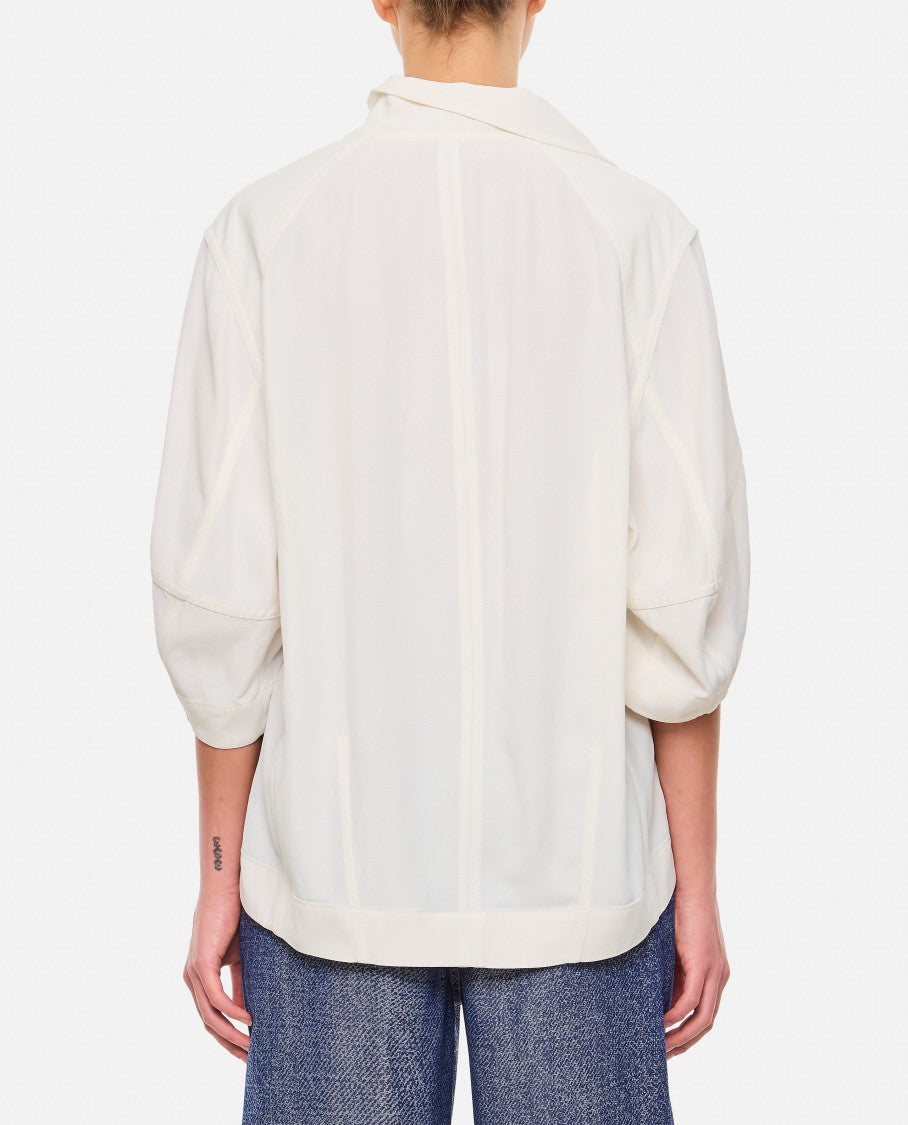 Bottega Veneta Wide Blouse With V-Neck And Ruffle Details