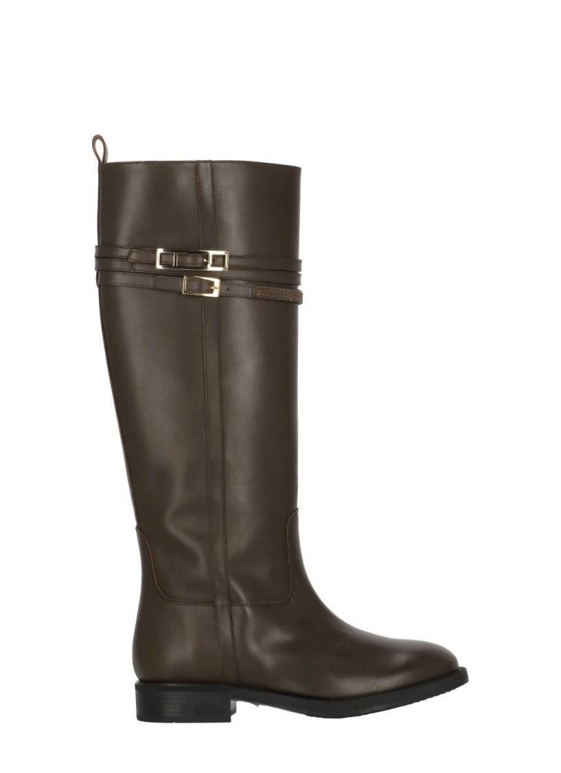 Fabiana Filippi Brown Metallic Buckle Leather Boots