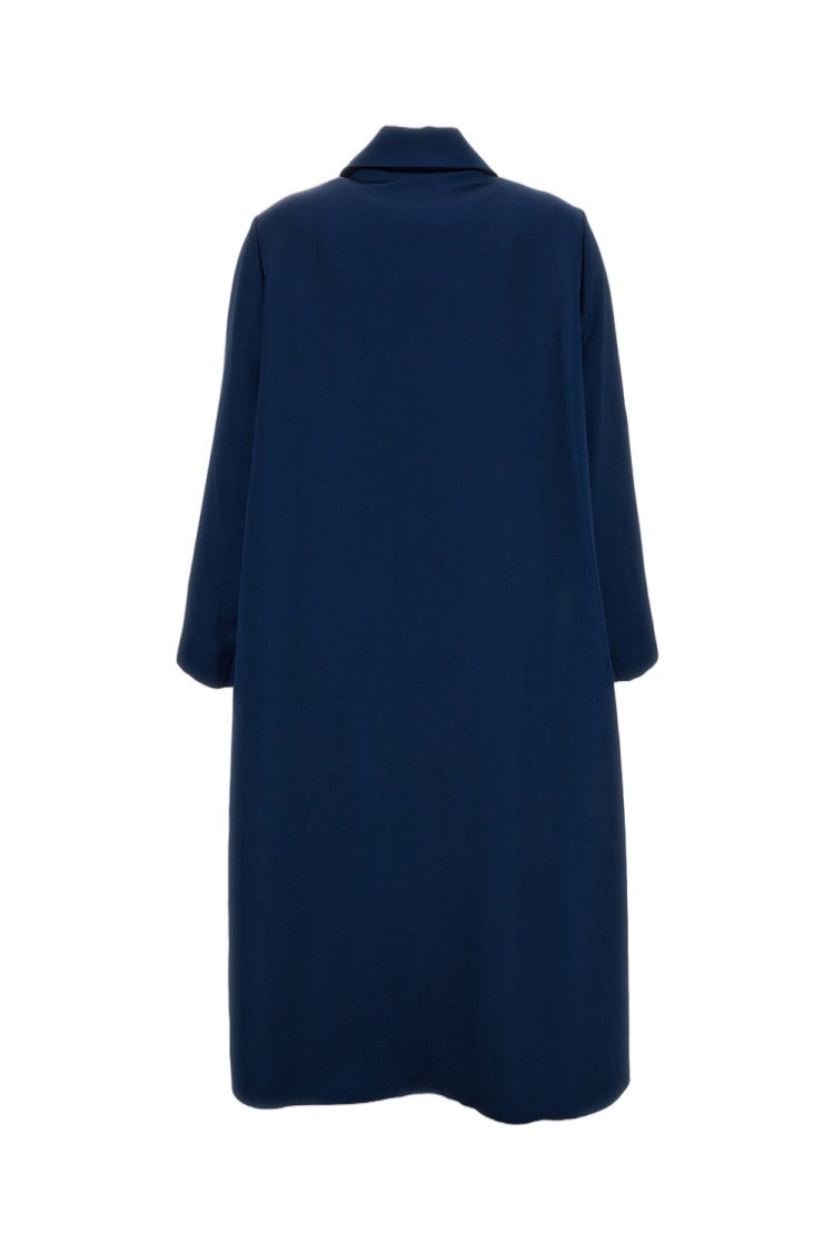 Erdem Navy Blue Embroidered Heavy Satin Cocoon Coat