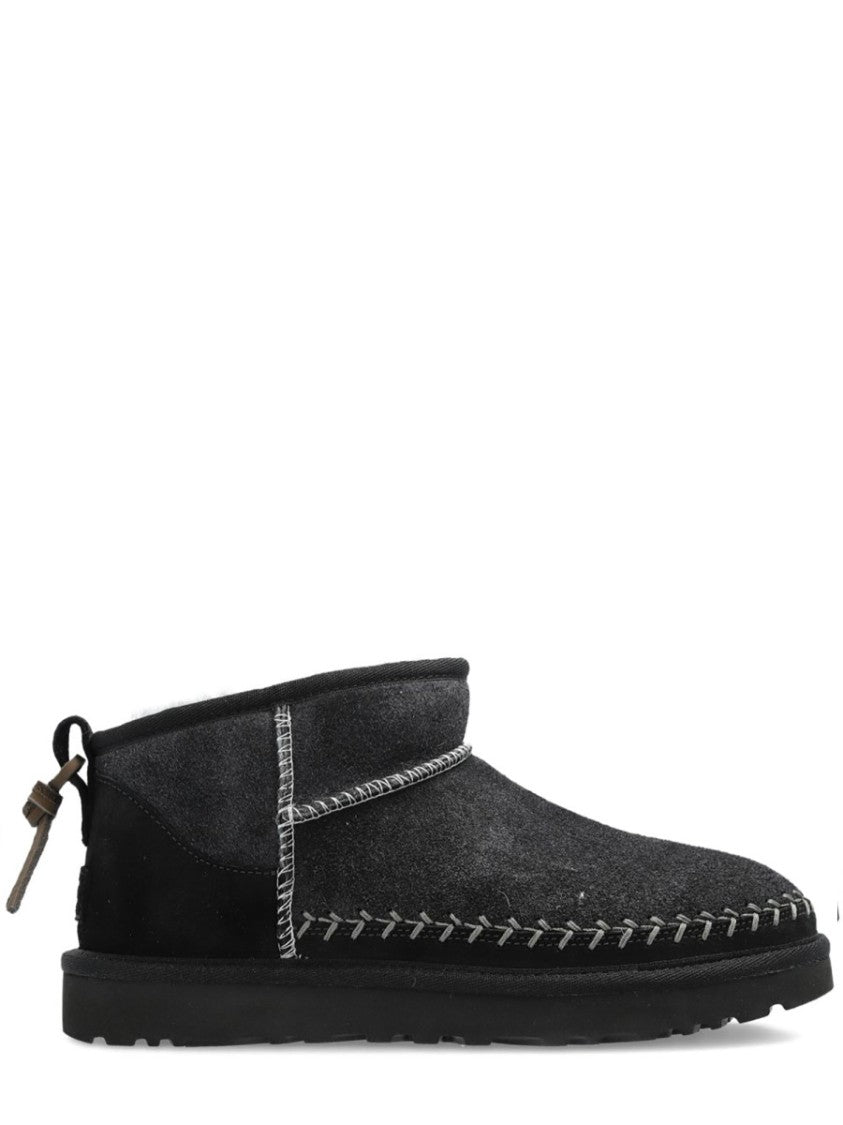 Ugg Black Leather Ultra Mini Suede Boots
