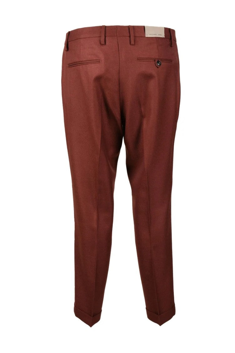 Michael Coal Tailored Brown Trousers With Classic Cut And Pressed Creases