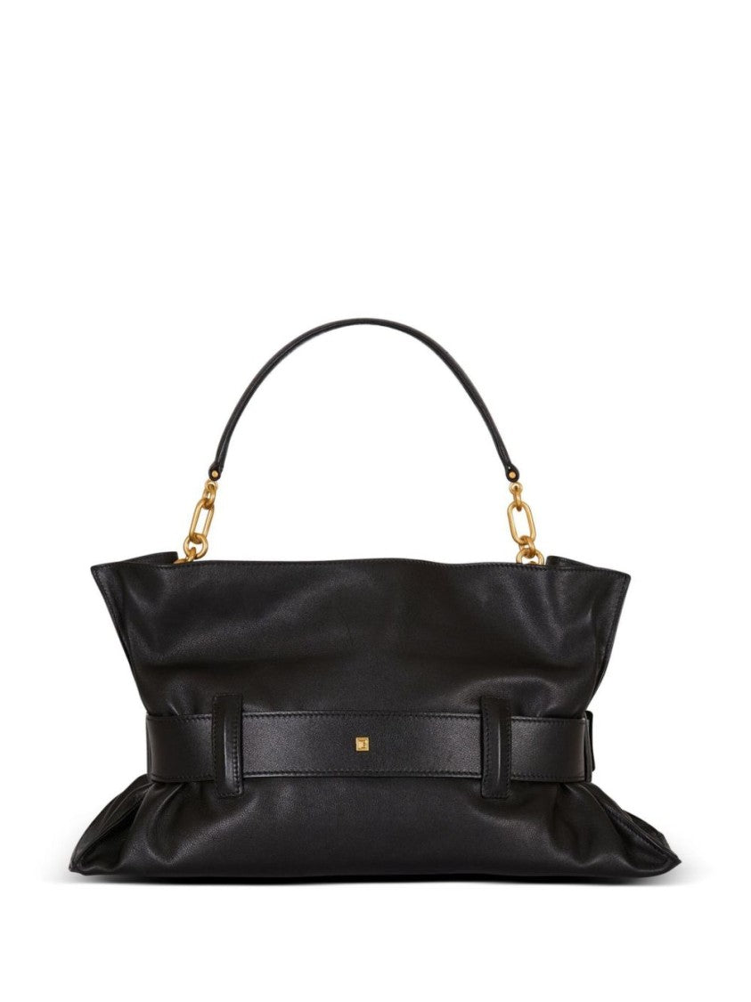 Balmain Black Gathered Silk-Blend Shoulder Bag