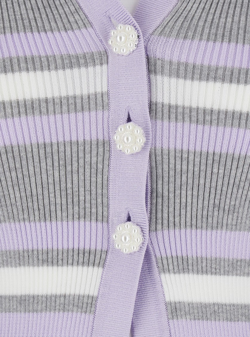 Self-Portrait Grey Stripe Rib Knit Top