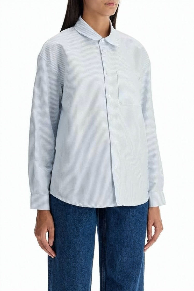 A.P.C. Relaxed-Fit White Shirt With Vertical Pinstripe Pattern