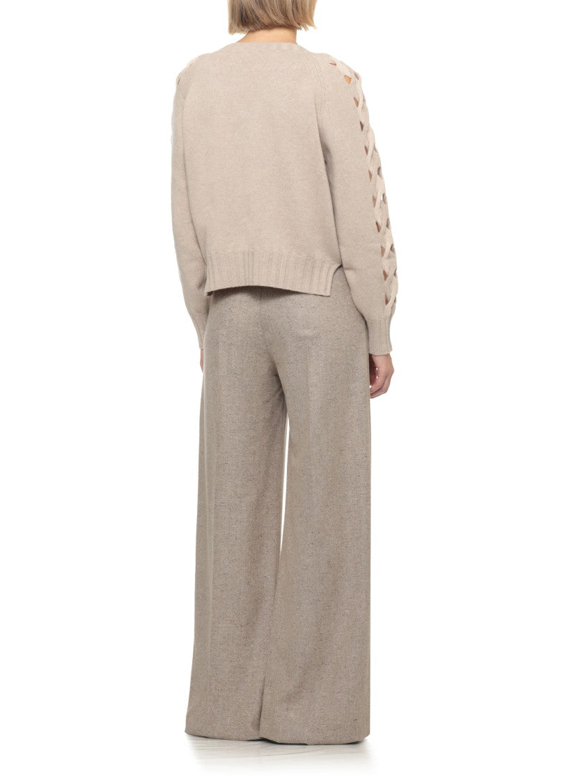 D. Exterior Beige Cut-Out Wool Cashmere Turtleneck Sweater