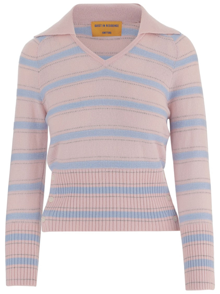 Guest In Residence Pastel Striped Cashmere Sweater With V-Neck