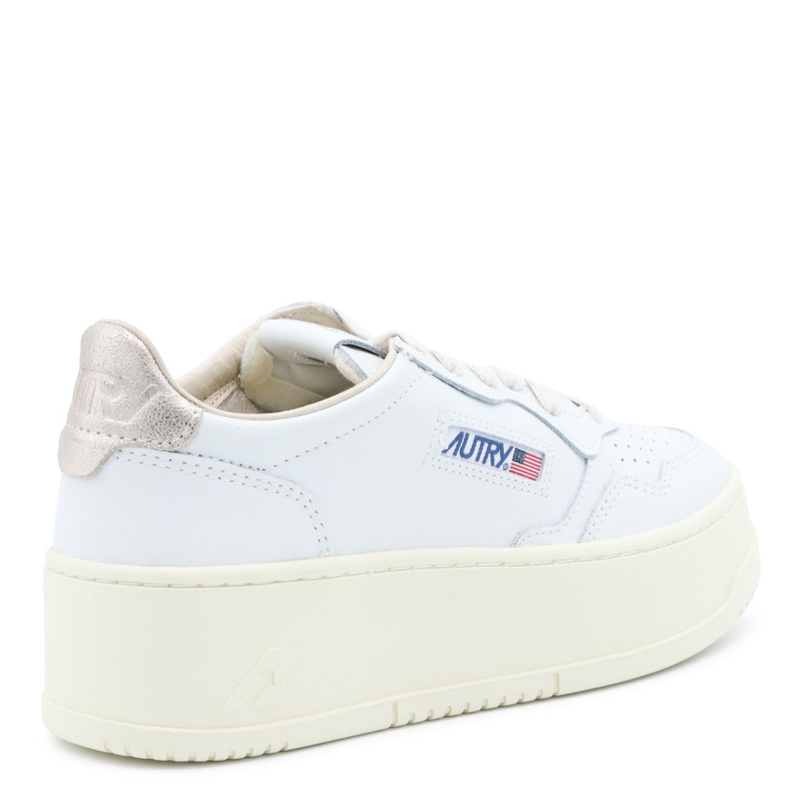 Autry White Leather Sneakers With Light Gold Accents