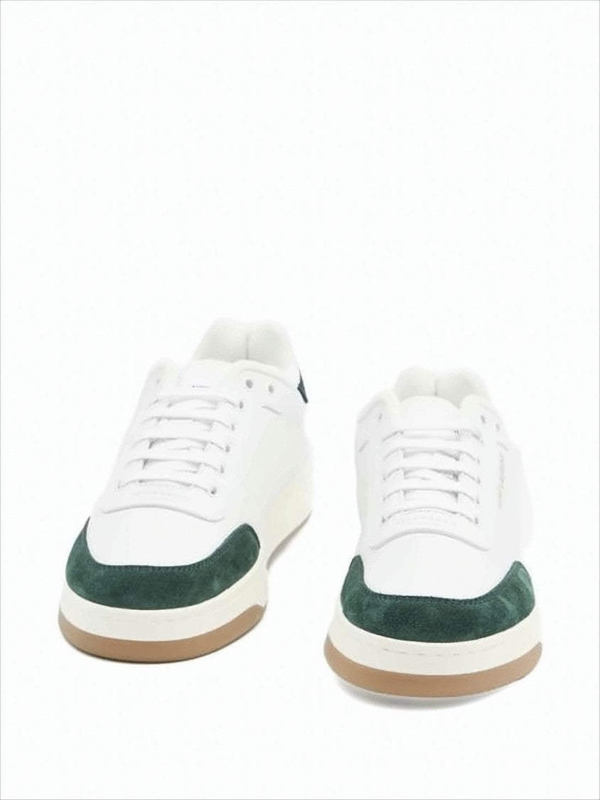 Saint Laurent Low-Top Smooth Leather Sneakers With Suede Accents