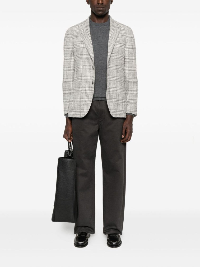 Tagliatore Tailored Grey Jacket With Subtle Plaid Pattern