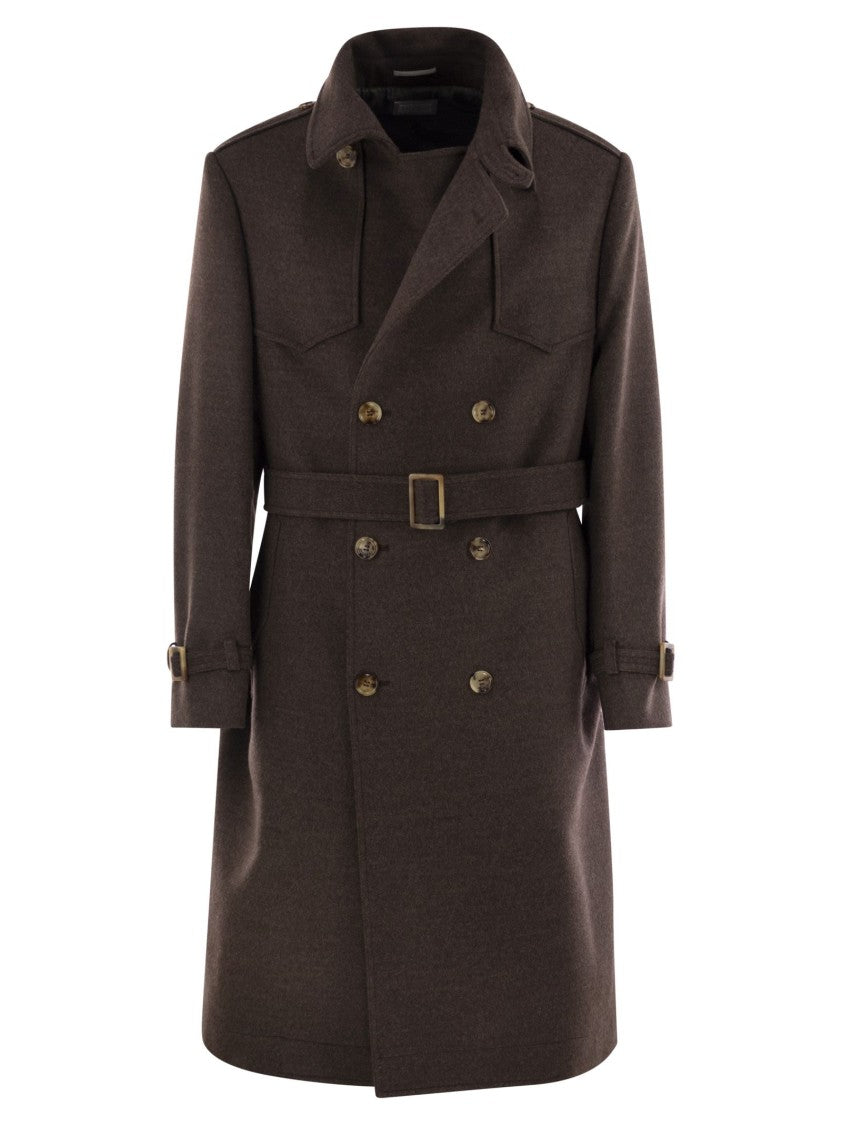 Brunello Cucinelli Classic Brown Wool Trench Coat