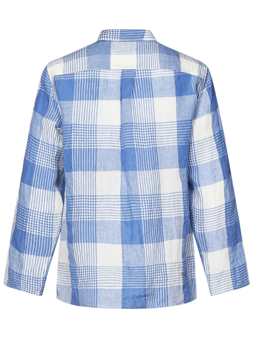 East Harbour Surplus Checked Pattern Linen Shirt In Clear Blue