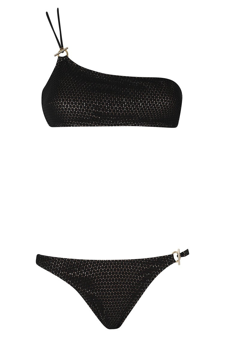 Pin-Up Black Laminated Crochet Brazilian Polyamide Bikini