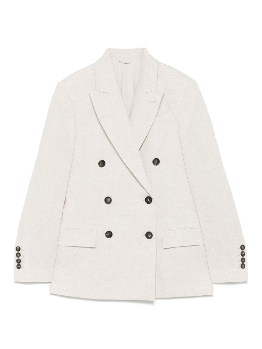 Brunello Cucinelli Double-Breasted Ecru Jacket With Classic Design