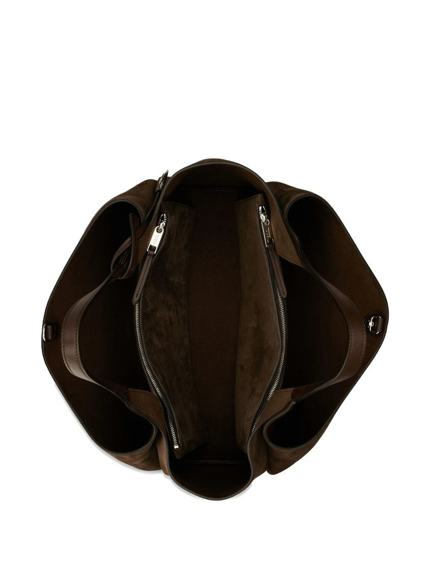Tod's Spacious Brown Suede Tote Bag With Leather Accents