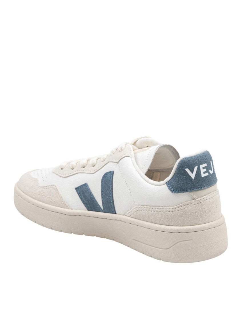 Veja V-90 Leather Sneakers, White And Light Blue