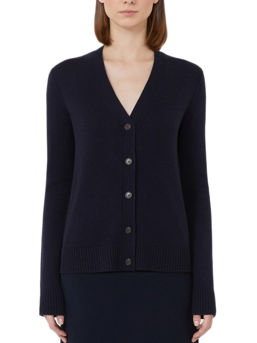 Max Mara Relaxed Fit V-Neck Wool Cardigan With Textured Accents
