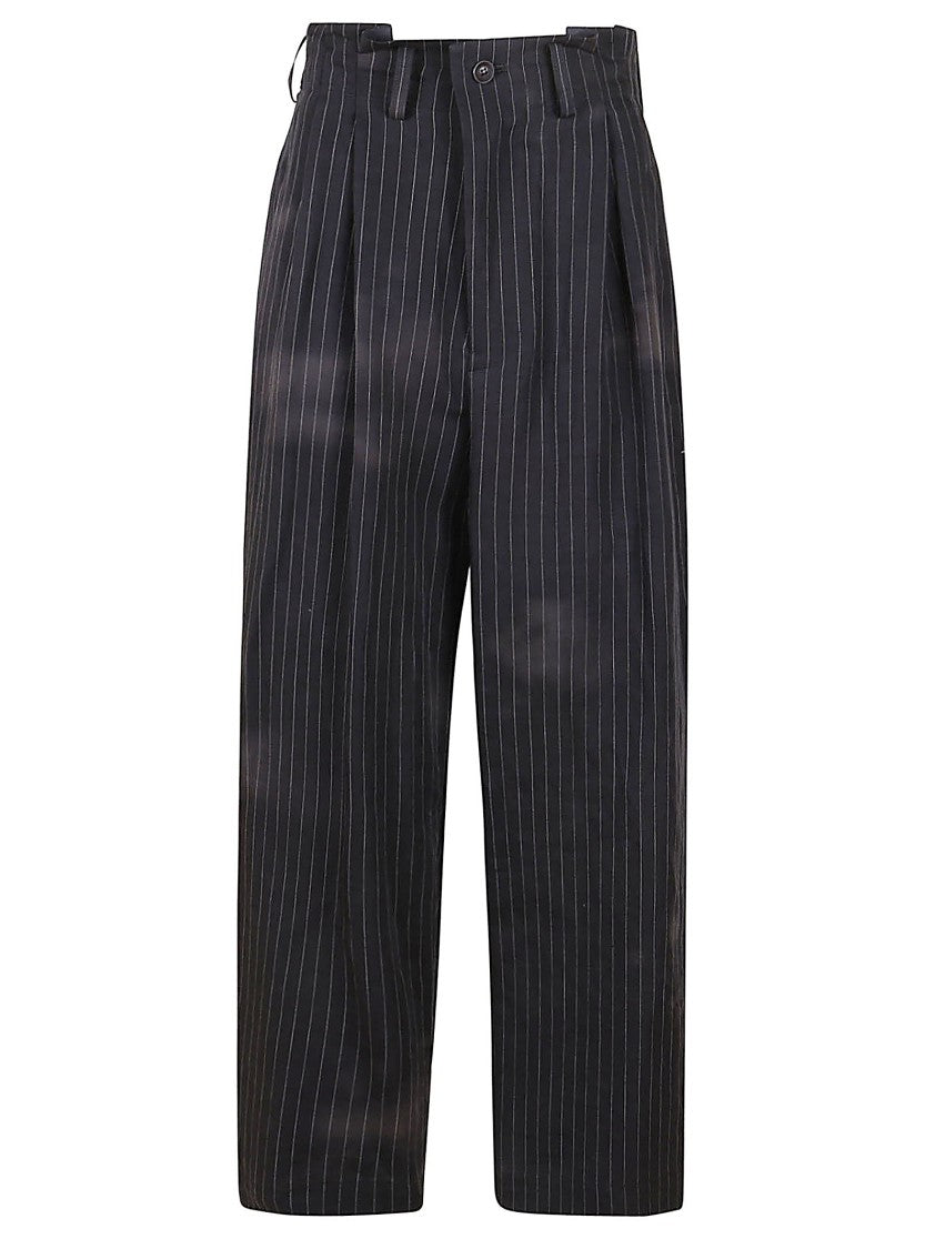 Yohji Yamamoto High-Waisted Linen Trousers With Vertical Pinstripes
