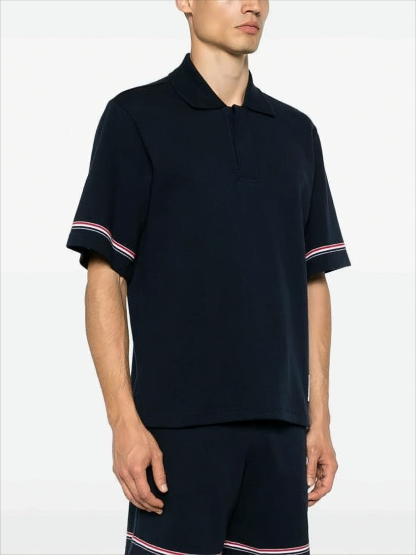Thom Browne Classic Short-Sleeve Polo Shirt With Structured Collar And Tricolor Accents
