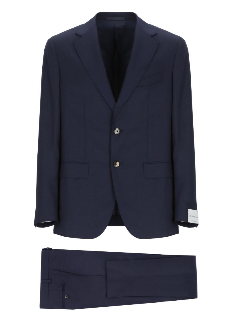 Caruso Blue Peak Lapel Wool Suit