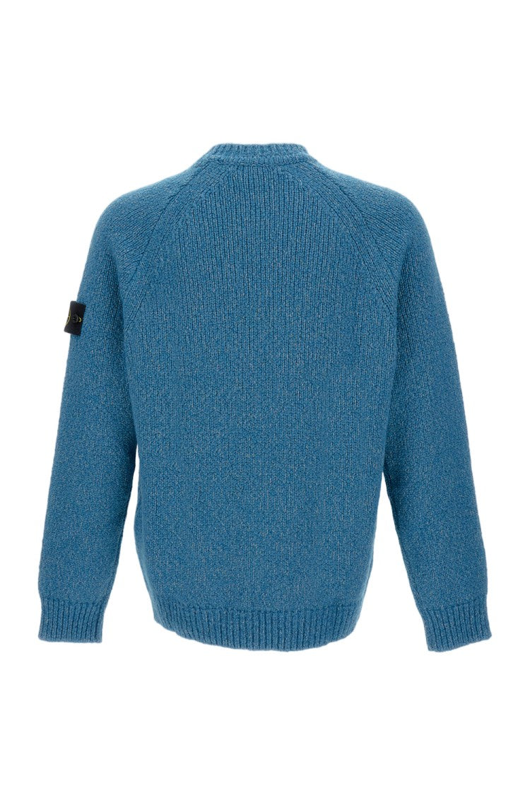 Stone Island Blue Mélange Crewneck Sweater With Raglan Sleeves