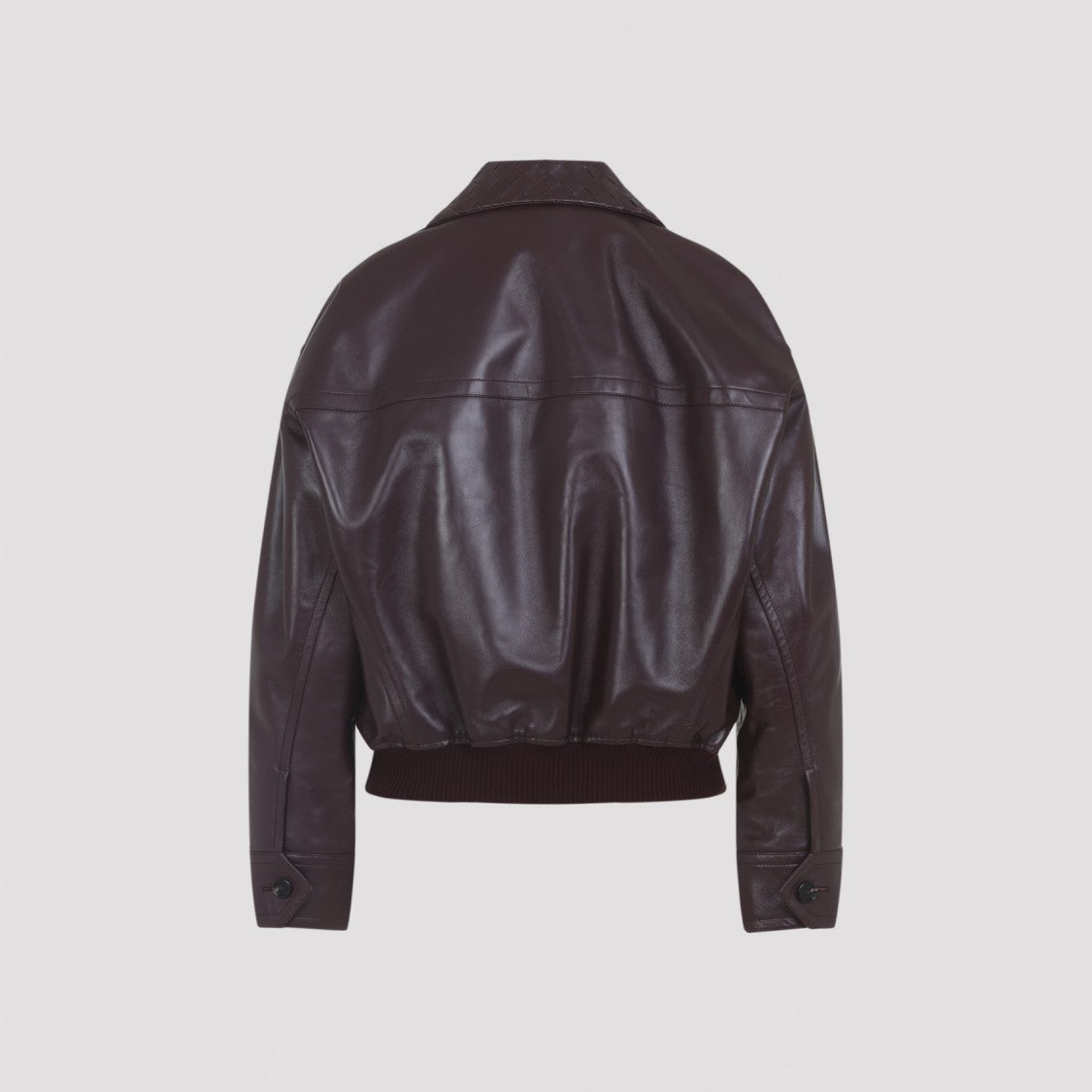 Bottega Veneta Burgundy Leather Jacket With Intrecciato Collar