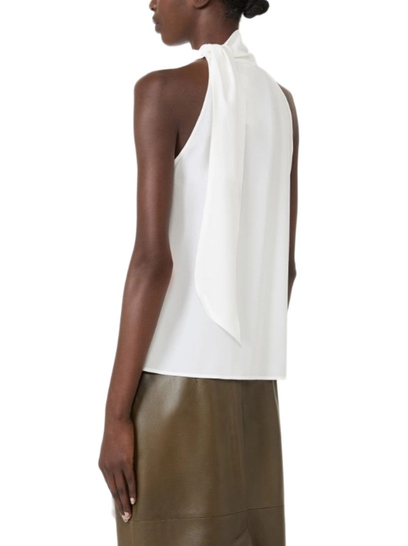 Max Mara Sleeveless White Top With Asymmetrical Scarf Detail