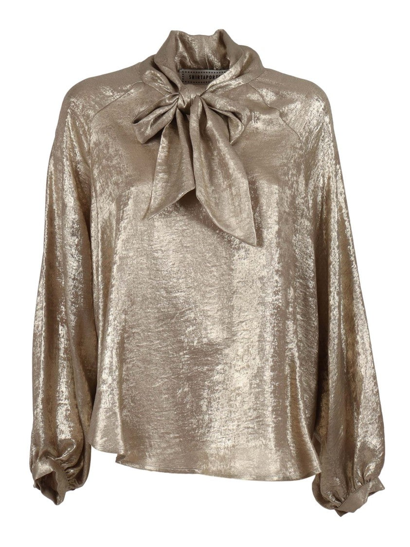 Shirt A Porter Lurex Chiffon Blouse With Bow Tie Neckline